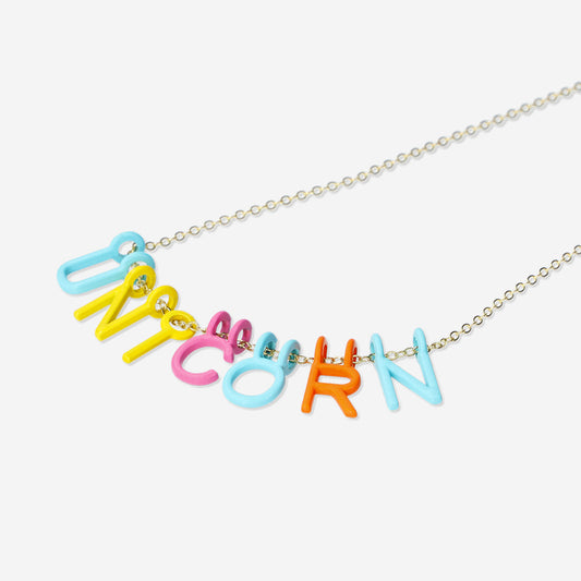 Necklace Metal W Text Unicorn