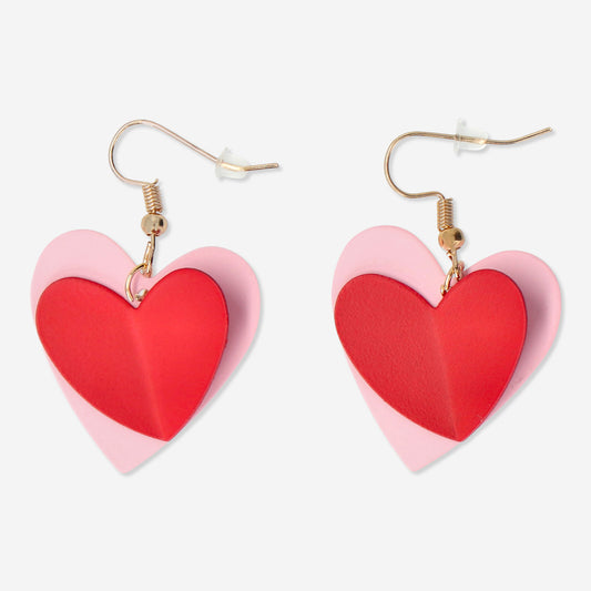 Earrings Pink + Red Hearts