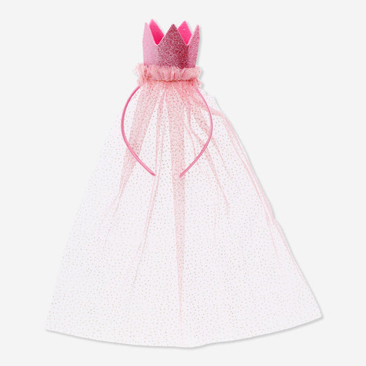 Headband Crown with Veil Pink Princess Kids