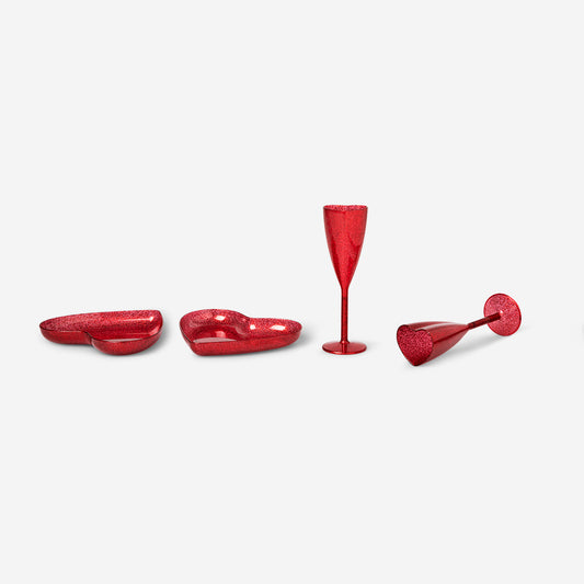 Set Champagne Glass&Plate Fr 2 Heartshpd