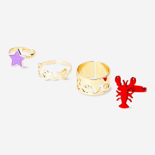 Fingerrings Adjstble Valentine Rb 4Pc Gb