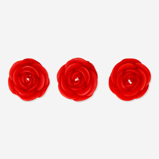 Candles 3 Pcs Rose Shapes Red