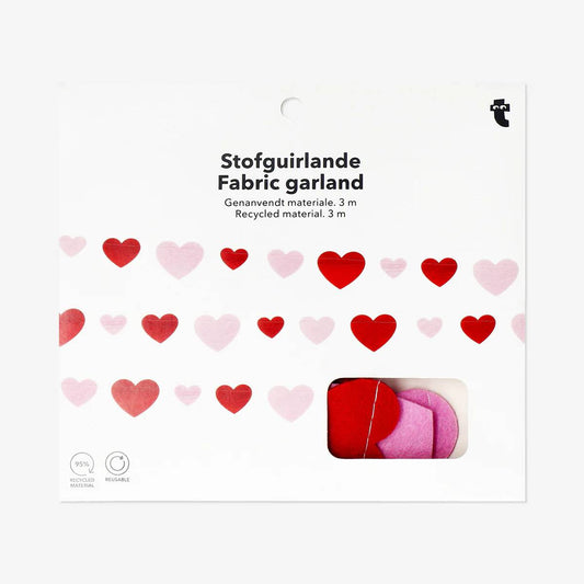 Garland Felt Red/Pink Hearts 3 Meter