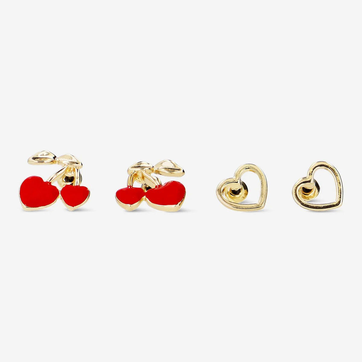 Earrings Small Heart-Shaped Cherry Ear Studs W Hearts