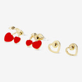 Earrings Small Heart-Shaped Cherry Ear Studs W Hearts