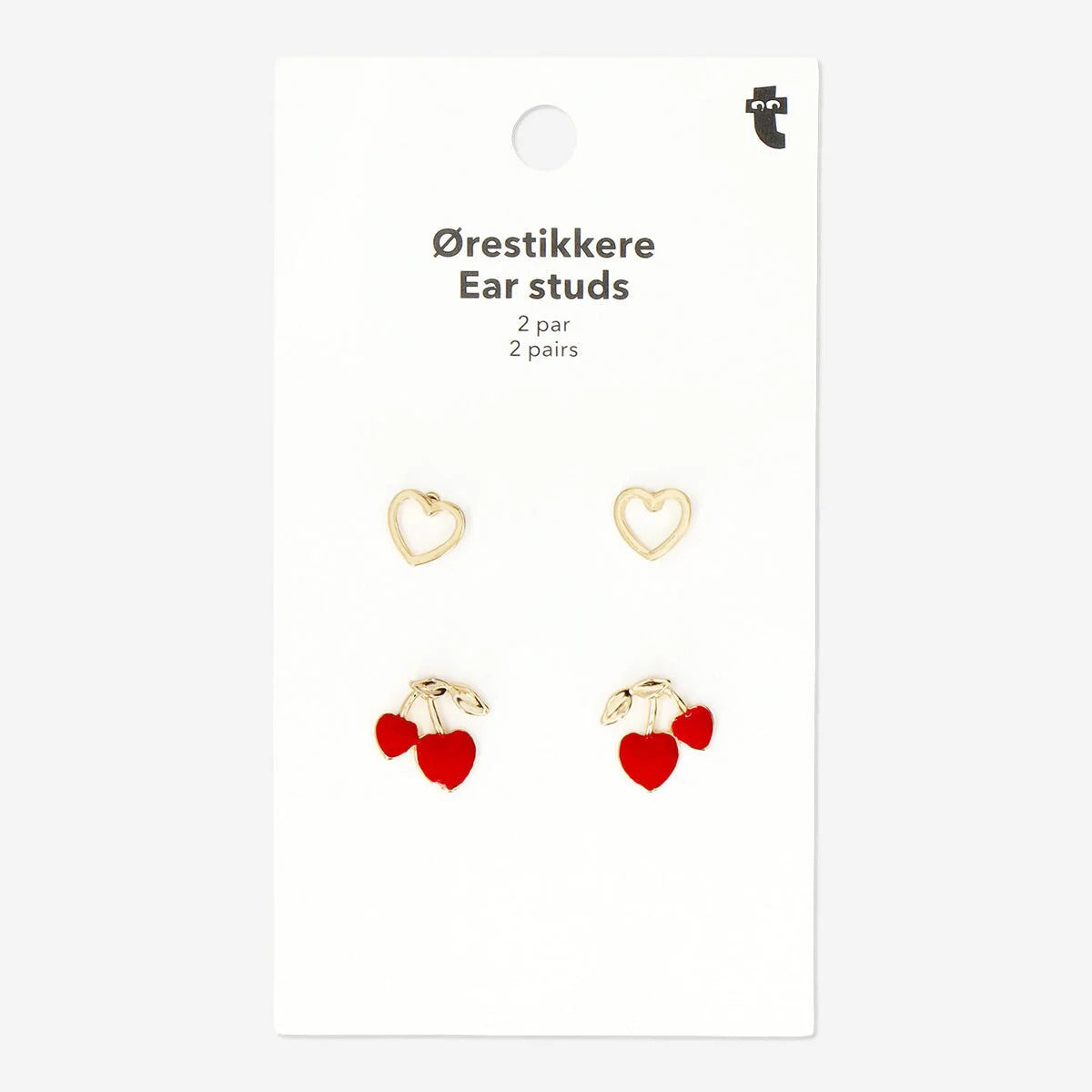 Earrings Small Heart-Shaped Cherry Ear Studs W Hearts