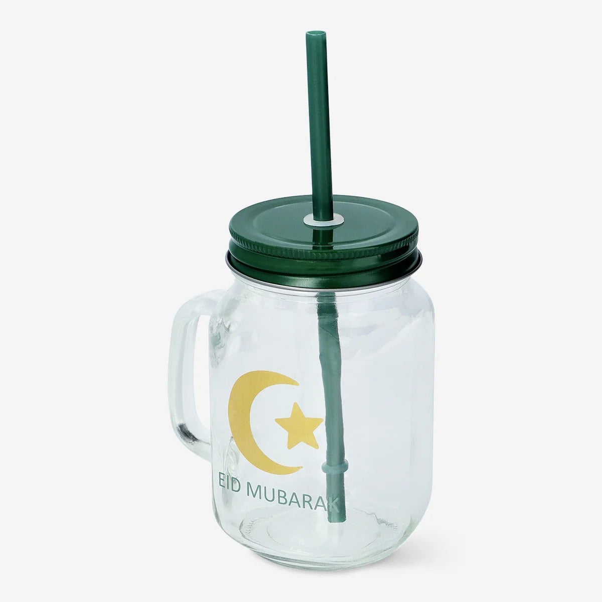 Jar 450Ml W Lid & Handle/Straw Ramadan Text Print