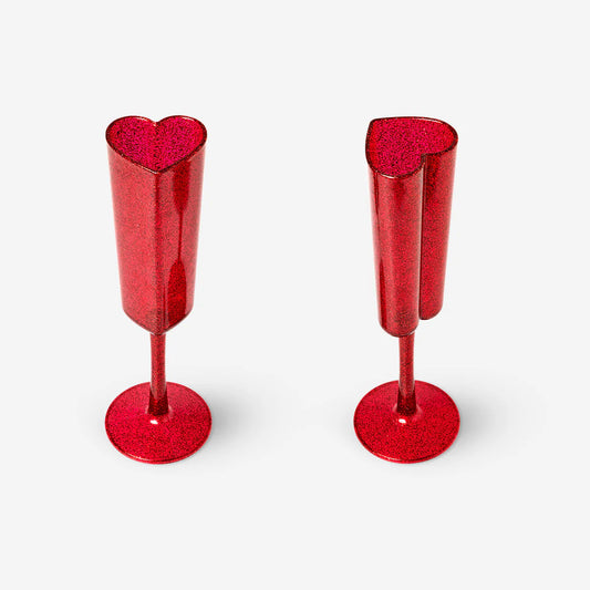 Champagne Glasses Plastic Heart Shape 2P