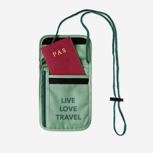 Bag Travel Neck Pouch Dark Green W Text