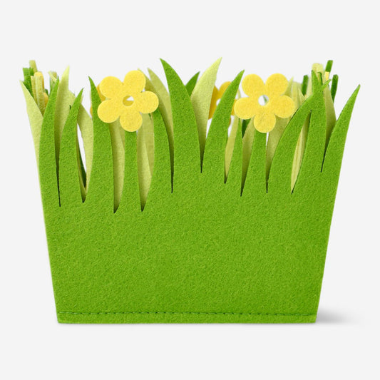 Basket Felt Green Yellow Flowers Lrg(In)