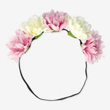 Hairband Elastic Flowers White/Magenta