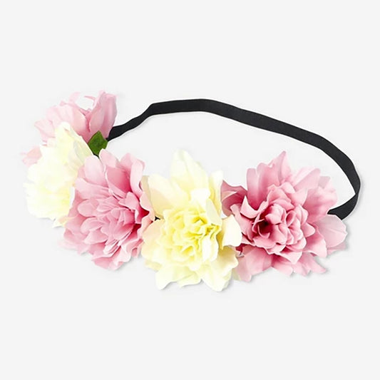 Hairband Elastic Flowers White/Magenta