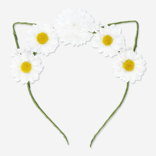 Headband with Ear Summer Daisy Green Ribbon