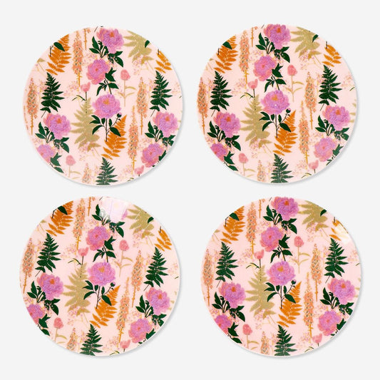 Plate Reusable Flower Print 4 Pcs