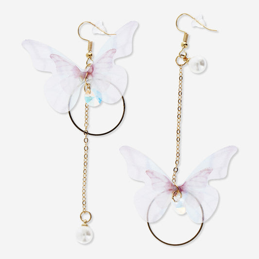 Earringstud Dangling Butterfly Purple 2P