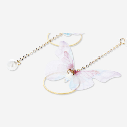 Earringstud Dangling Butterfly Purple 2P