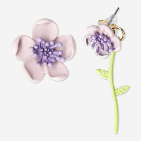 Earring Stud Purple Flower Thru Ear-Stem