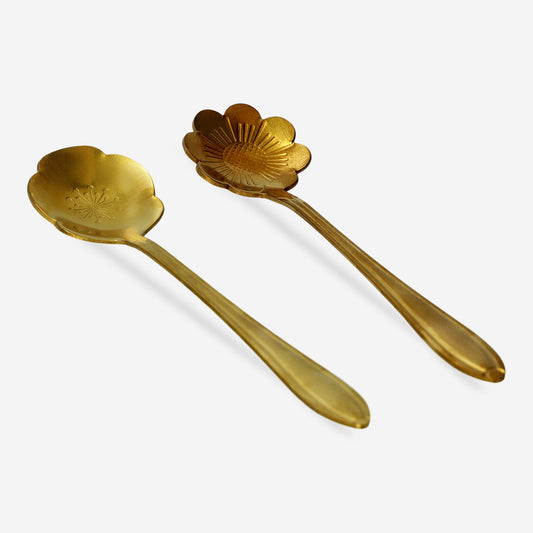 Spoon Ss 2Pcs Set Flowers Gold