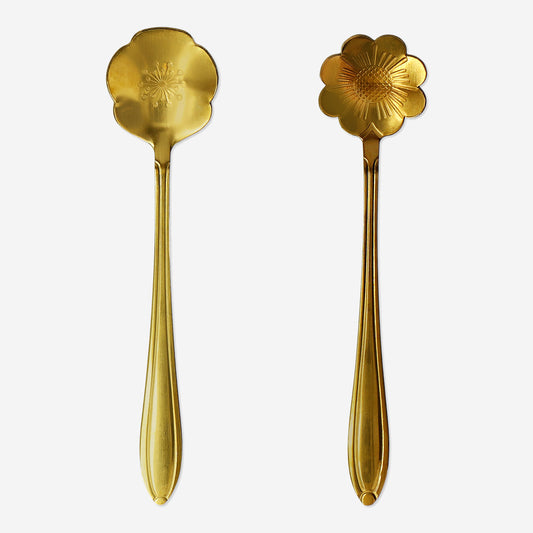 Spoon Ss 2Pcs Set Flowers Gold