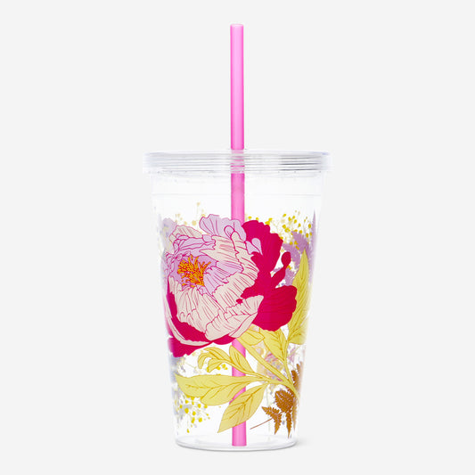 Cup with Straw Plastic Flower