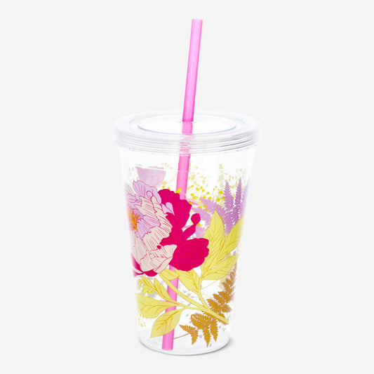 Cup with Straw Plastic Flower