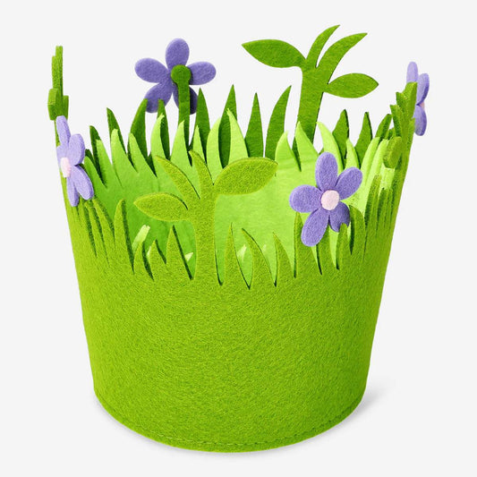 Basketfelt Green Purple Flower Small(In)