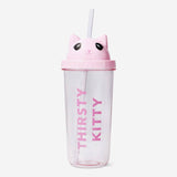 Cup Drinking W Straw Cat Face Pink
