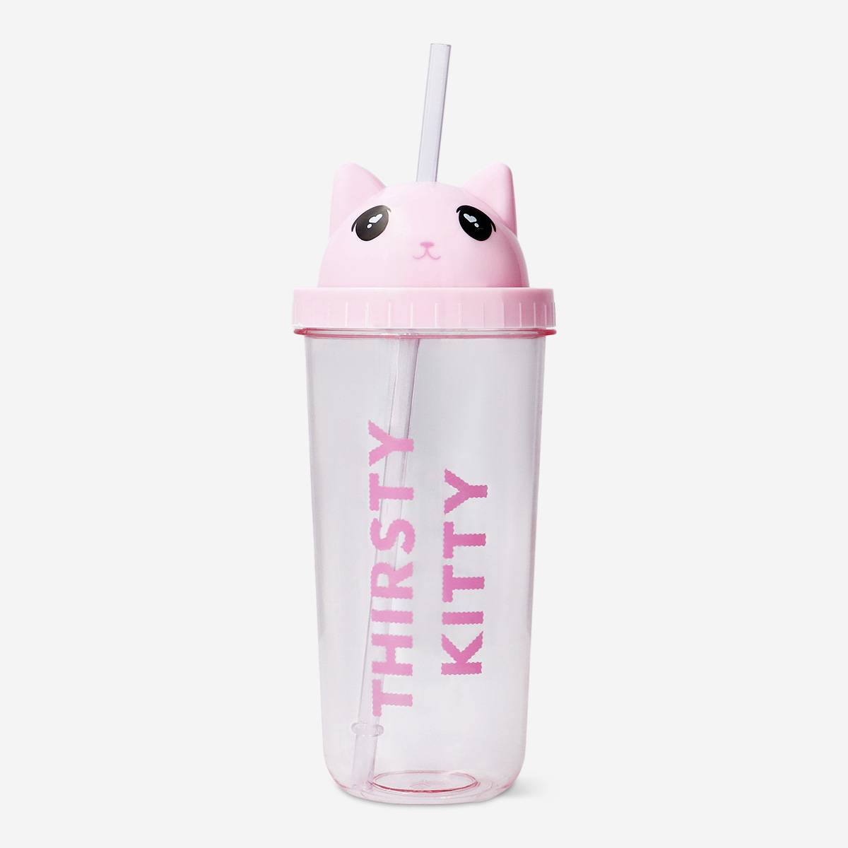 Cup Drinking W Straw Cat Face Pink