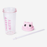Cup Drinking W Straw Cat Face Pink