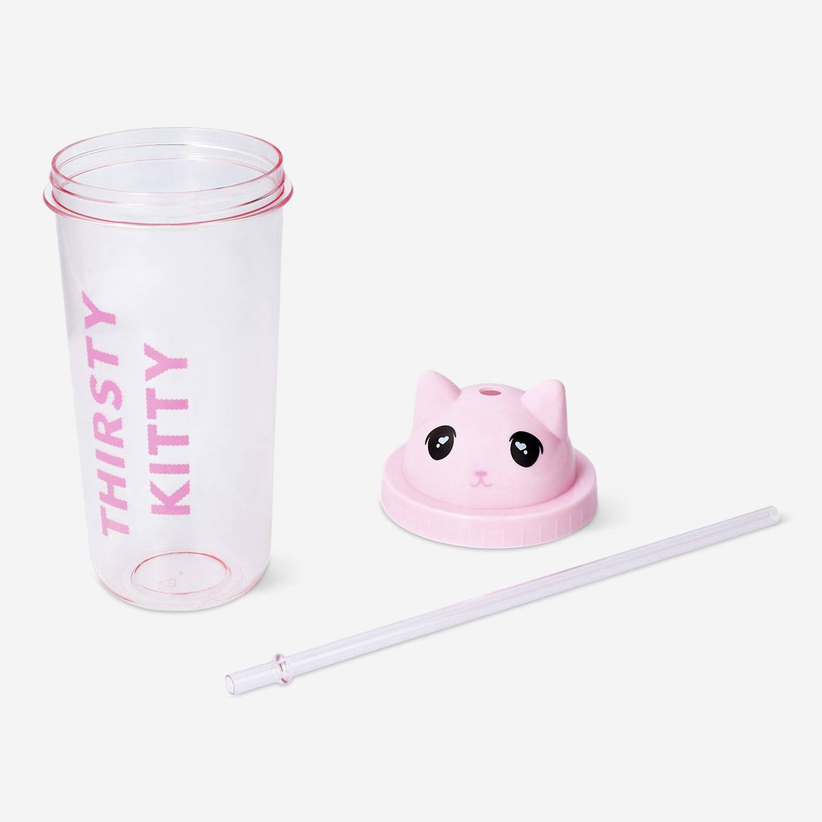 Cup Drinking W Straw Cat Face Pink