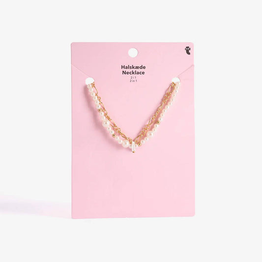 Necklace Dual Chain Pearl And Gold