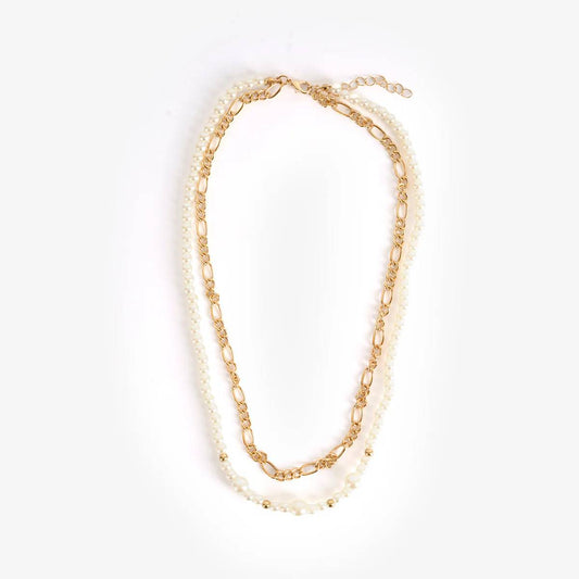Necklace Dual Chain Pearl And Gold