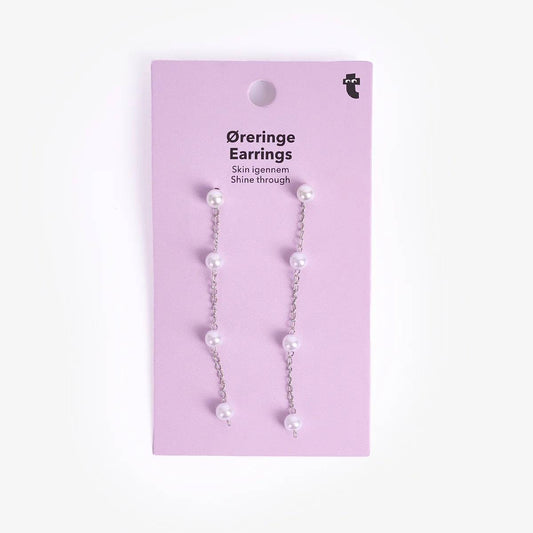 Earrings Stud Silver W Silver Chain+Pearl 2Pcs