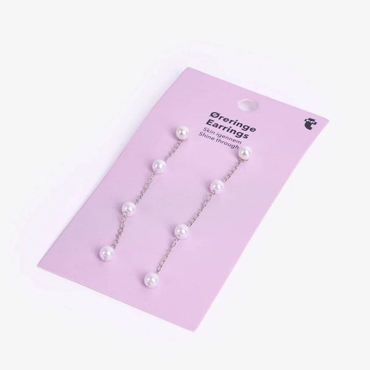 Earrings Stud Silver W Silver Chain+Pearl 2Pcs