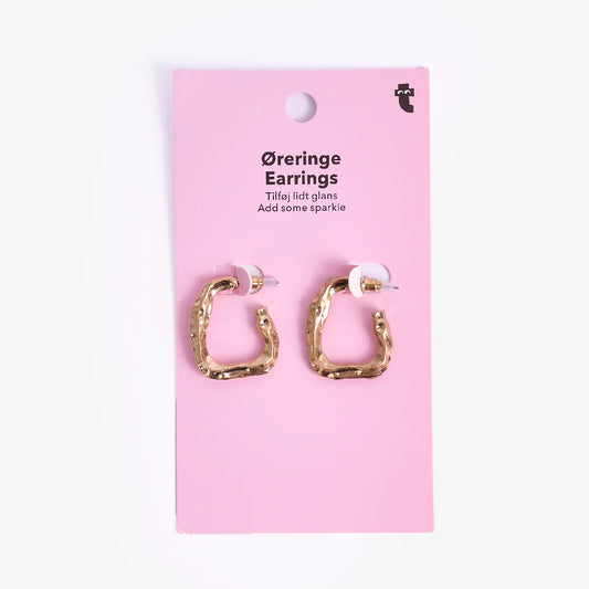 Earrings Gold Semi Hoops Hammered 2Pc