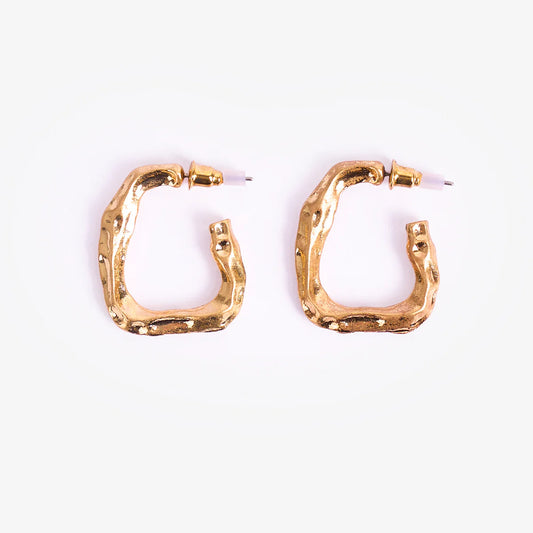 Earrings Gold Semi Hoops Hammered 2Pc