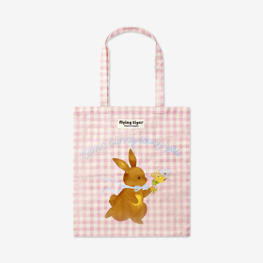 Tote Bag Bunny And Checks Pink