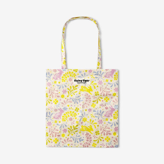 Tote Bag Bunny And Flowers Print