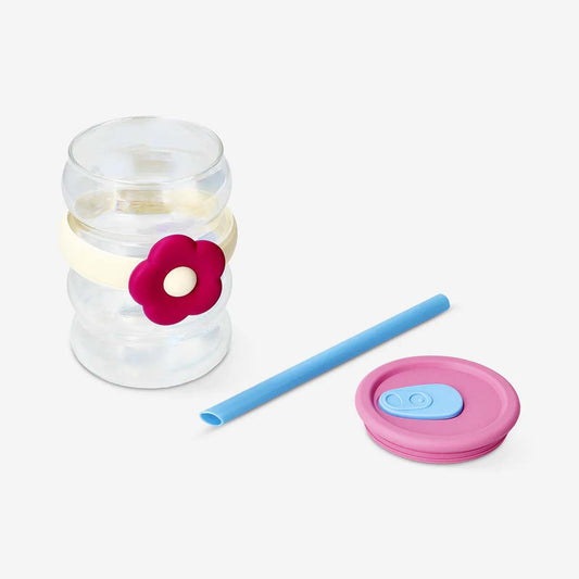 Jar W Lid And Straw Belt W Flower On