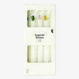 Straws 4Pcs Set Glass W Butterfly Design Embossed