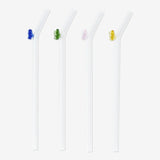 Straws 4Pcs Set Glass W Butterfly Design Embossed