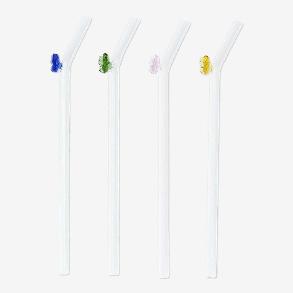 Straws 4Pcs Set Glass W Butterfly Design Embossed