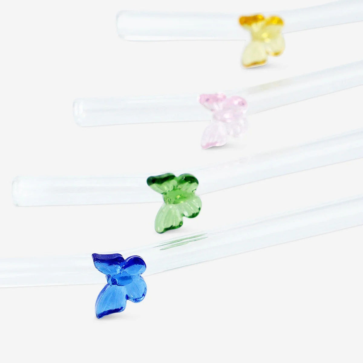 Straws 4Pcs Set Glass W Butterfly Design Embossed