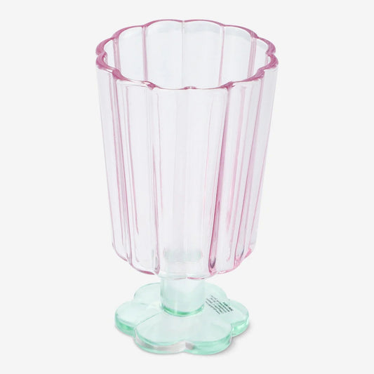 Wine Glass Flower Shape Sparyed Glass Green And Pink