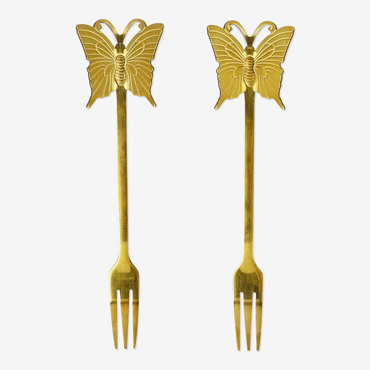 Fork 2 Pcs Set Butterfly Shape Gold