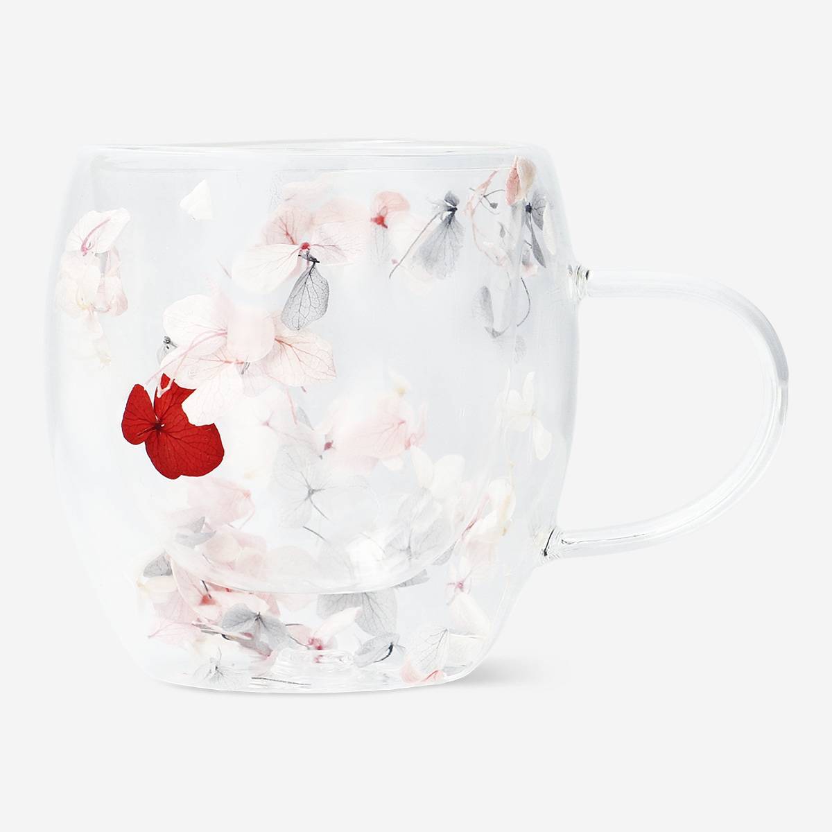 Mug Glass Double Wall W Handle W Dried Flowers Inside Opt2