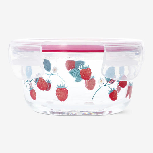 Container Glass Round Shape W Lid Raspbe