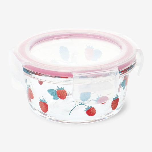 Container Glass Round Shape W Lid Raspbe