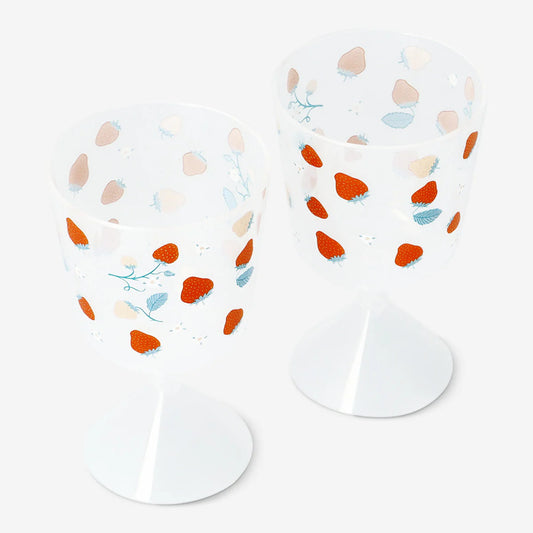 Cup For Wine Plastic Strawberry Print 2P