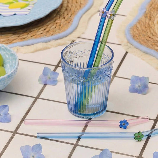 Glass Straws Flowers 4Pcs